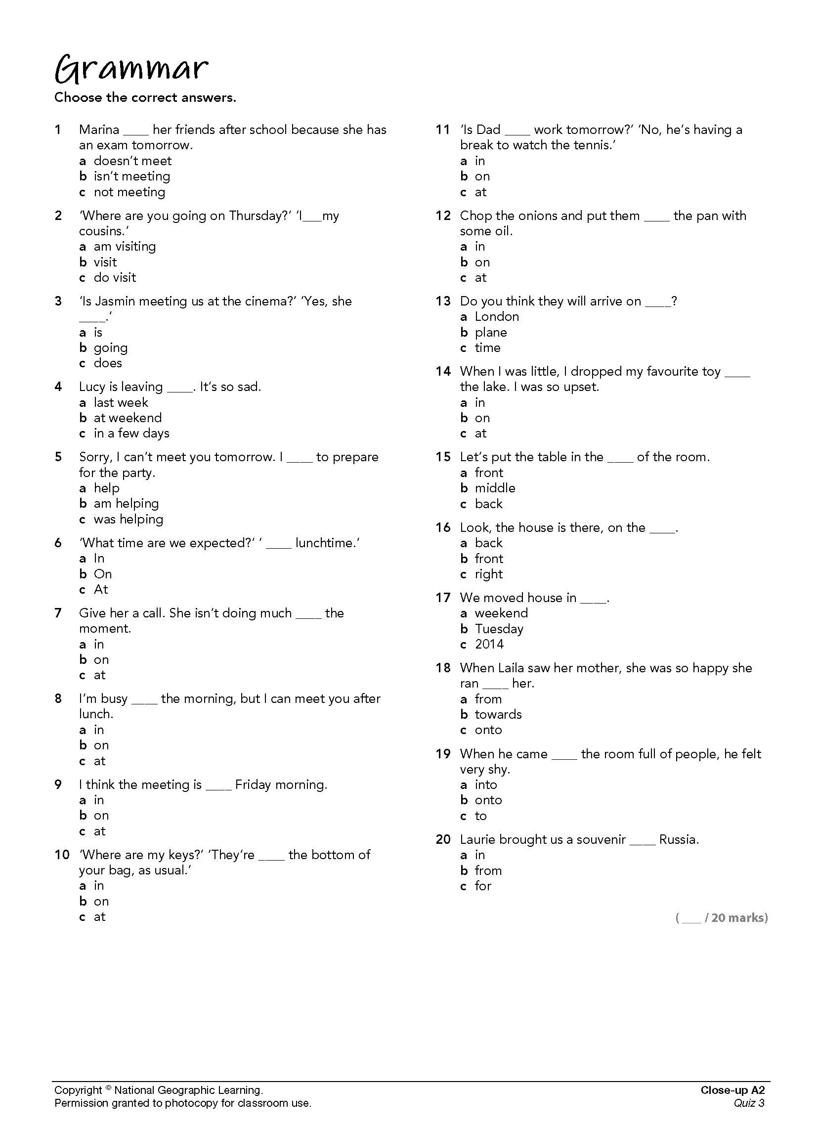 Close Up A2 Quiz - Sách tiếng Anh Hà Nội