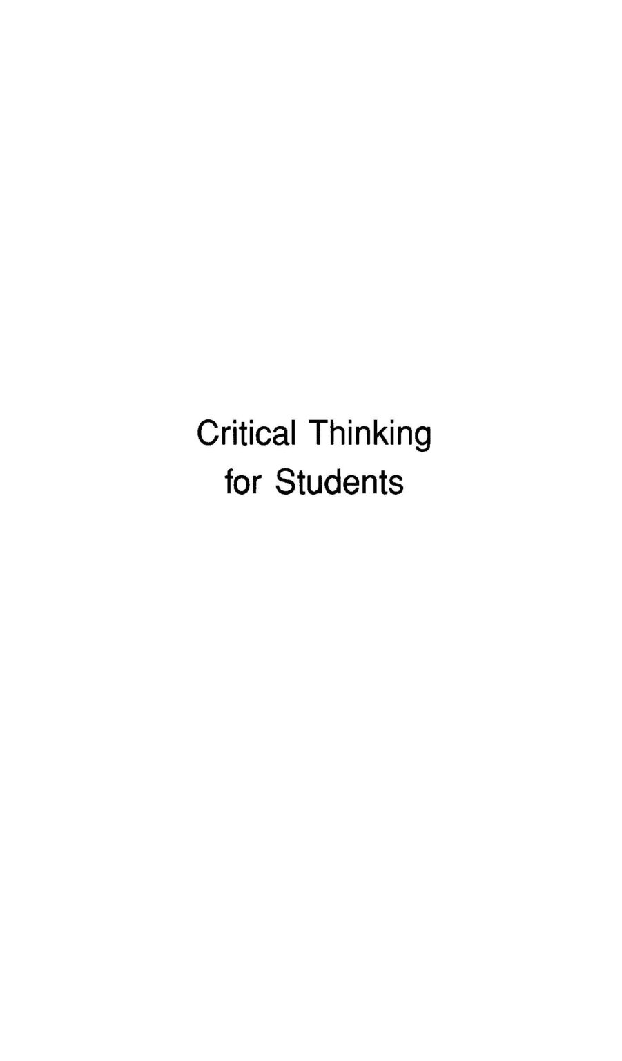 critical thinking for students roy van den brink budgen